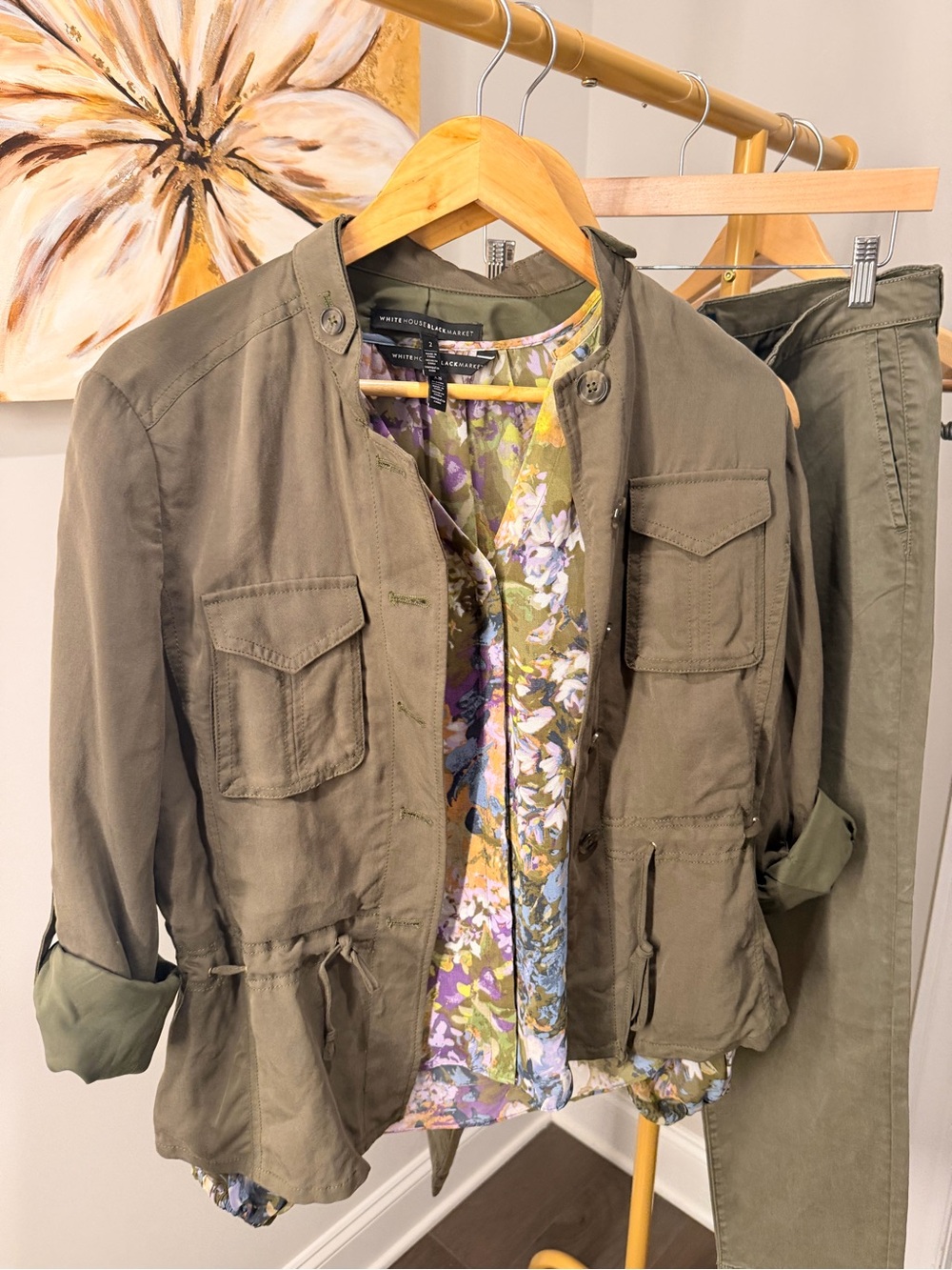 White House Black Market Olive Green Military Utility Jacket